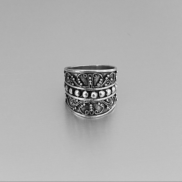 Sterling Silver Statement Bali Design Ring, Bead Rings - Picture 2 of 8
